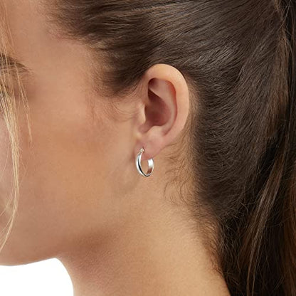Amazon Essentials 14K Gold or Sterling Silver Plated Polished Dome Hoop - color: Silver, size: 15 mm