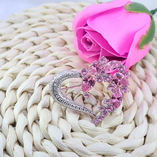 Brooch Pins for Women Girls Fashion Flower Crystal Rhinestone Pearl Jewelry - color: Pink Heart 2