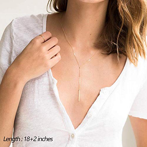 Turandoss Dainty Layered Choker Necklace, Handmade Y Pendant Necklace Multilayer Bar Disc Necklace Adjustable Layering Choker Necklaces for Women - style: 2PCS - simulated Pearls&Bar
