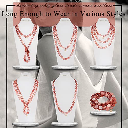 Firstmeet Flat Round Coin Shell Beads Long Knotted Necklace Natural Mother of Pearl Handmade Jewelry For Women - color: Chili