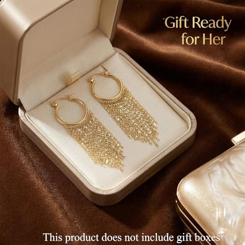 Gold Fringe Earrings for Women - Lightweight Statement Dangle Earrings with Stainless Steel Post, High Polish Long Tassel Drop Jewelry for Prom Wedding - color: Gold