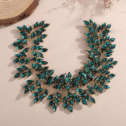 Missgrace Women Silver Green Black Red Blue Handmade Full Crystal Rhinestone Large Headband Hair Vine Shinny Headpiece Bridal Wedding Hair Accessories for Women (Peacock green) - color: Peacock green