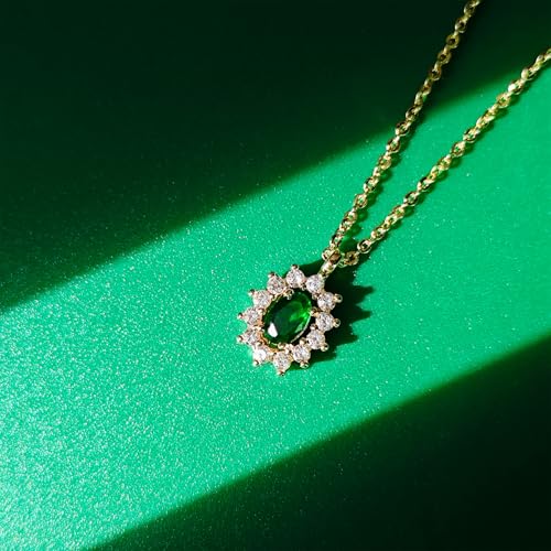 Luxval Diamond Pendant Gold Necklace for Women，Dainty 18k Gold Plated Choker Necklaces Simple Gold Jewelry Gifts for Women - color: Gold-Emerald Necklace