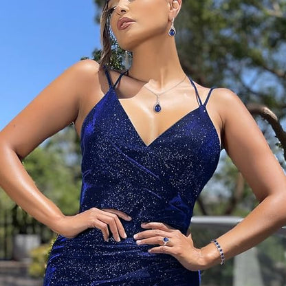 Jewelry Set for Bride, Sparkling Water Drop Cubic Zirconia Crystal Pendant Necklace Leverback Earrings Tennis Bracelet Adjustable Ring Gift for Wedding/Birthday/Mother's Day/Christmas - color: 15-Sapphire Color