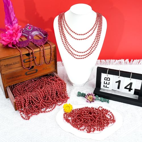 SHAOQINLIN 30 PCS Red Mardi Gras Beads, Red Christmas Beads, 33" Valentines Necklace Metallic Beaded Costume Necklaces Party Necklaces for Parade Throws Wedding Birthday Party Favorss - color: Red