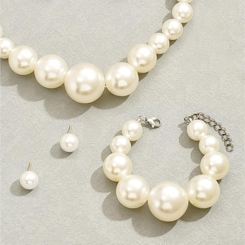 Pearl Jewelry Set for Women Pearl Necklace and Earring Set Bridal Jewelry Set for Wedding Elegant Pearl Jewelry - color: A3:Set-Chunky3