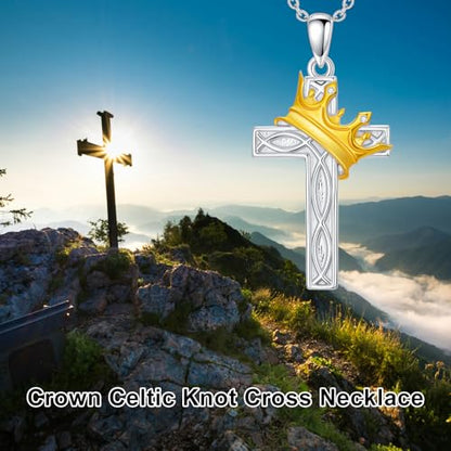 Cross Necklace for Men Women 925 Sterling Silver Cross Pendant Necklace Christian Religious Jewelry Gifts for Anniversary - color: 12-Crown Celtic Knot Cross