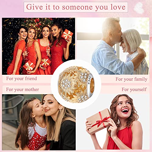 HappyStar 925 Sterling Silver Charms for Pandora Charms Bracelets and Necklaces Beads Charms Jewelry Mother's Day Gift for Women （With one Spacer Bead Charms - style: Golden Sunflower Charm