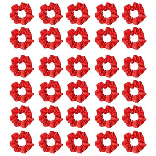 Silk Hair Ties Ponytail Holder Hairs Bow Ropes Elastics Hairtie Accessories Wide 0.8inch on Hair No Damage No Crease for Women Curly Thick Wavy Hair(30Pcs Bright Red) - color: Bright Red