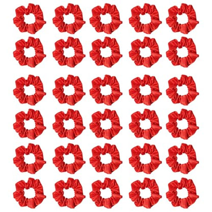 Silk Hair Ties Ponytail Holder Hairs Bow Ropes Elastics Hairtie Accessories Wide 0.8inch on Hair No Damage No Crease for Women Curly Thick Wavy Hair(30Pcs Bright Red) - color: Bright Red