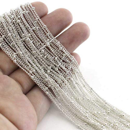 Wholesale 12PCS Silver Plated Brass Curb Chain Satellite Beaded Chains | Bulk for Jewelry Making (30 Inch(1.5mm)) - color: Silver, size: 30 inch-1.5mm