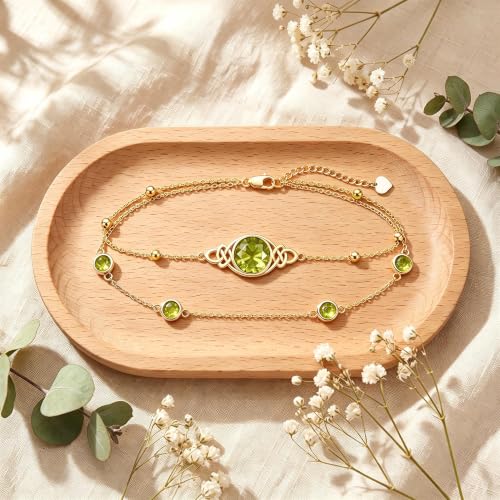 Midari 18K Gold Irish Infinity Celtic Knot Birthstone Layed Anklet Bracelet with 12 Months Birthstone Birthday Jewelry Gifts for Women Mom - color: 08-Peridot, size: Anklet 9"-11"