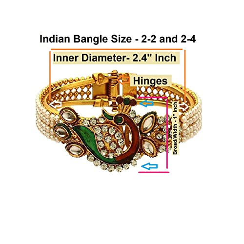Efulgenz Indian Faux Pearl Peacock Hinge Openable Cuff Bracelet Bangle