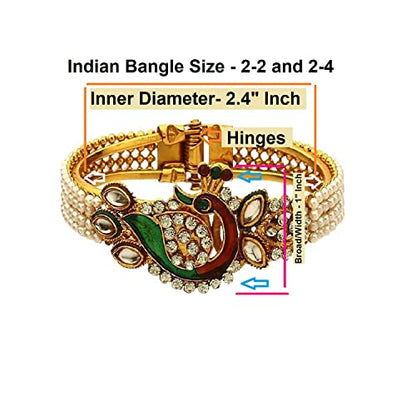 Efulgenz Indian Faux Pearl Peacock Hinge Openable Cuff Bracelet Bangle