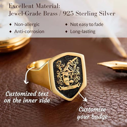 Personalized Signet Rings for Men Custom Initial Rings Personalized Family Crest Ring Engraved Ring Customized Memorial Jewelry Gifts for Father Husband Boyfriend Teacher