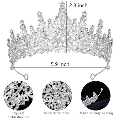 Tiaras and Crowns for Women Crystal Princess Tiaras Rhinestone Queen Crowns For Wedding Bridal Birthday Prom Pageant Party (Tiara 100) - color: Silver
