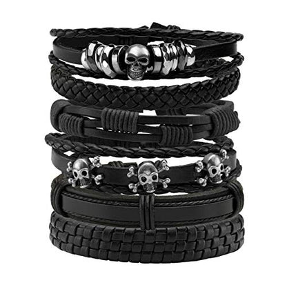 Leather Braided Bracelet Cuff Wrap Wristband for Men Women Adjustable - color: B:6pcs