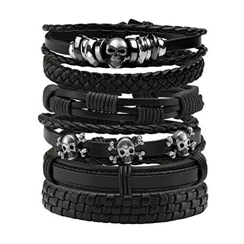Leather Braided Bracelet Cuff Wrap Wristband for Men Women Adjustable - color: B:6pcs