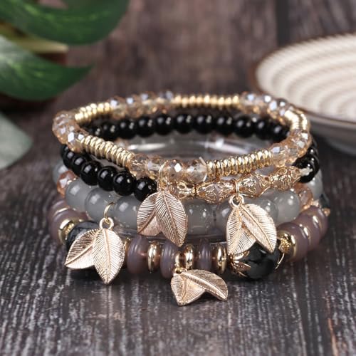 4 Sets Bohemian Stackable Bead Bracelets, Stretch Bangle Charm Jewelry 1 - color: LCS Multicolour 24214
