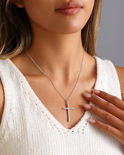 Cross Necklace for Women, 14K Gold Plated Cubic Zirconia Cross Pendant Necklace, Trendy Christian Jewelry Gifts for Baptism First Communion Christmas - color: Style H - Silver