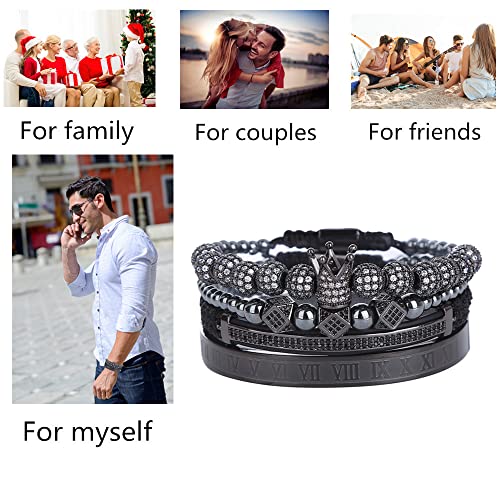 Mens Bracelet Beaded Bracelets Micro Pave Zircon Bracelets for Men Women Bracelets for Men Stainless Steel Cuff Bangle - color: B-black