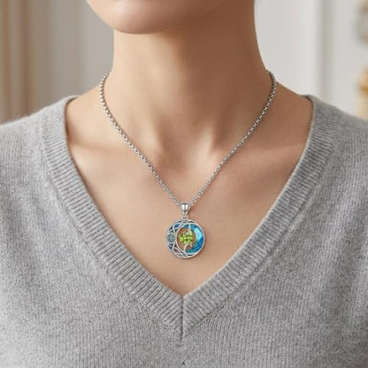 ONEFINITY Moon Star Necklace 18K White Gold Plated Celtic Moon Birthstone Pendant Necklaces Heart Birthstone Anniversary Birthday Jewelry Gifts for Women Wife Mom - style: August