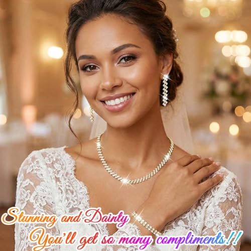Rhinestone Bridal Wedding Jewelry Sets Silver Necklace Earrings Bracelet Set Prom Formal Costume Jewelry Set for Women and Brides - color: Gold