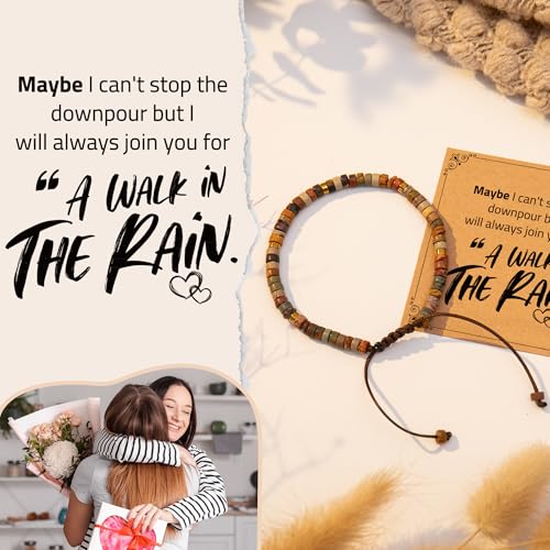 Inspirational Bracelet Gifts for Women, Natural Stone Beaded Bracelets | Thinking of You Get Well Soon Encouragement Healing Bracelets Christmas Day Birthday Gifts for Women Friends Sister - color: A-G JASPER STONE-RAIN