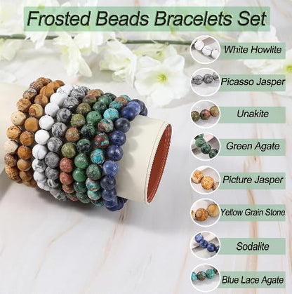 Bivei Natural Crystals Gemstone Healing Stretchy Round Beaded Bracelet | 8MM Semi Precious Beads Bracelet, Handmade Spiritual Jewelry Gift for Women Men,Enhance Positive Energy - color: 8mm Wood Grain Jasper & Picture Jasper (Creativity), size: Small: 6.5