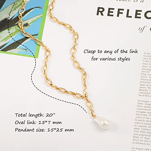 18k Gold Plated Chain Link Necklace for Women, Baroque Pearl/Compass Pendant Necklace - color: Y-necklace Baroque