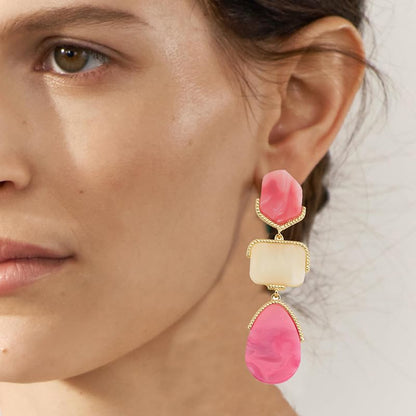 Acrylic Geometric Earrings Multilayer Resin Earrings Long Drop Dangle Earrings Acetate Tassel Earrings Long Pink Cute Jewelry Design for Women - color: Pink