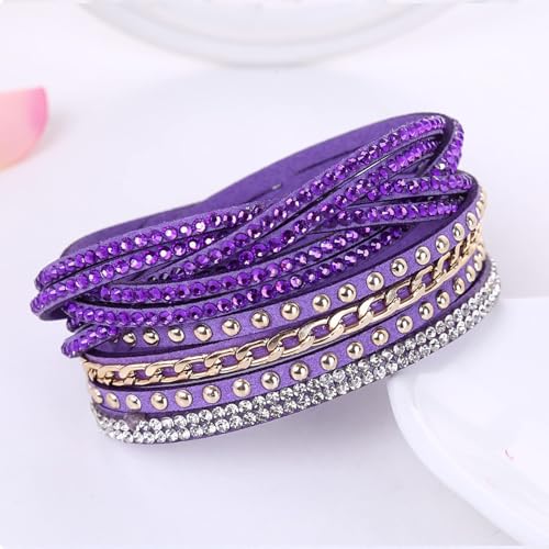 Long tiantian Leather Wrap Bracelets for Women Boho Multi Layered Bracelets Western Jewelry Hot Pink Accessories Birthday Gifts - color: 2287 purple