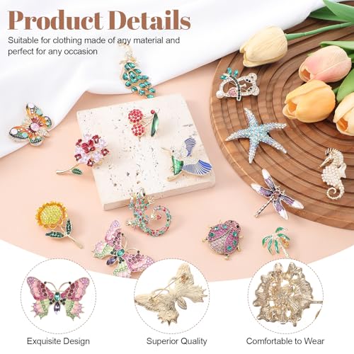 12pcs Women Brooches Bulk Set,Rhinestone Crystal Vintage Brooch Pins,Retro Broches Pin for Women Mother's Day Gifts Christmas Gifts - style: Nature