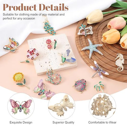 12pcs Women Brooches Bulk Set,Rhinestone Crystal Vintage Brooch Pins,Retro Broches Pin for Women Mother's Day Gifts Christmas Gifts - style: Nature
