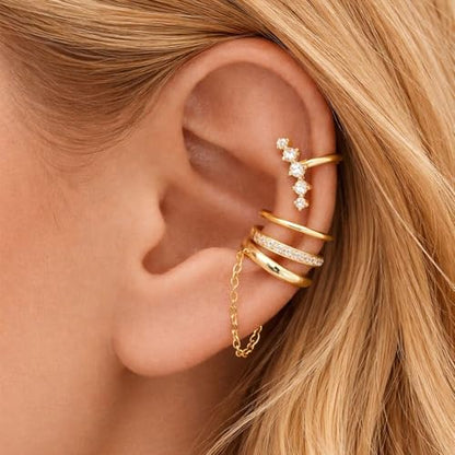 Ear Cuffs Non Piercing Ear Cuff for Women Clip on Huggie Hoop Earrings Gold Fake Earring Cuff with Chain Clips Minimalist Jewelry - color: B3:4pcs gold