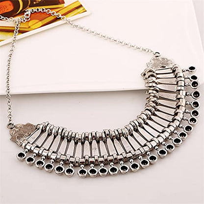 LUREME Vintage Engraved Coin Bib Statement Necklace Clavicle Necklace (01003295) - style: Antique Silver B