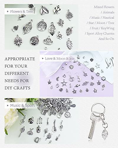 400 PCS Wholesale Bulk Lots Jewelry Making Charms Mixed Smooth Tibetan Silver Alloy Charms Pendants DIY for Bracelet Necklace Jewelry Making and Crafting