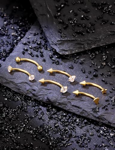 16G Eyebrow Ring Piercing Jewelry Surgical Steel Internal Thread CZ Heart Star Vertical Labret Lip Ring Rook Daith Earrings Belly Button Ring Piercing Jewelry for Women Silver Black Gold - color: Gold, size: 16G, 8mm Length, 3mm CZ