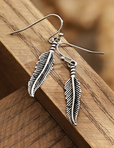 HAQUIL Vintage Antique Feather Dangle Drop Earrings, Native American Tribal Jewelry Gift for Women