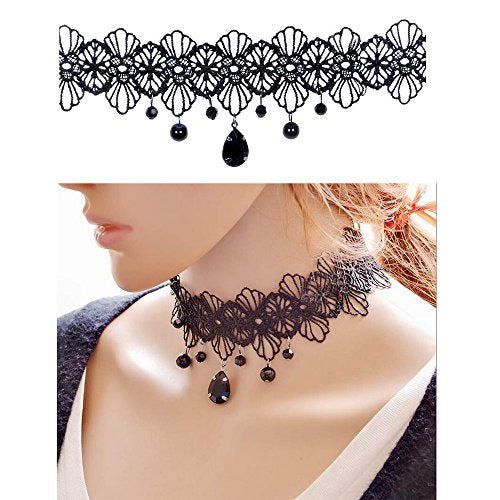10 Pieces Lace Choker Necklace for Women Girls, Black Classic Velvet Stretch Punk Gothic Tattoo Lace
