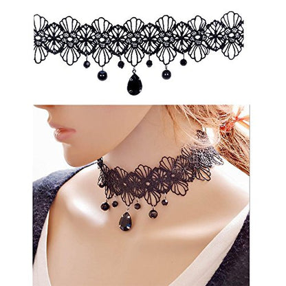 10 Pieces Lace Choker Necklace for Women Girls, Black Classic Velvet Stretch Punk Gothic Tattoo Lace