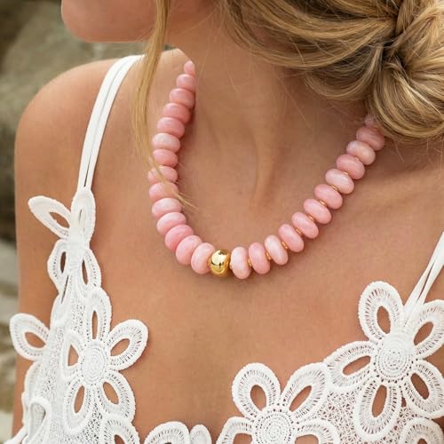 Chunky Colorful Choker Necklace for Women - Summer Beach Round Resin Beads Necklace, Trendy Statement Summer Beach Jewelry Birthday Gifts for Vacation Holiday - color: 18mm Soft Pink Bead