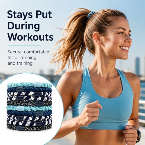 10-Piece Hair Ties: Soft Knitted Hair Tie for Thick/Coarse/Curly Hair. Gentle Hair Ties No Damage—Secure & Protect Strands (Black-blue) - color: Black-blue