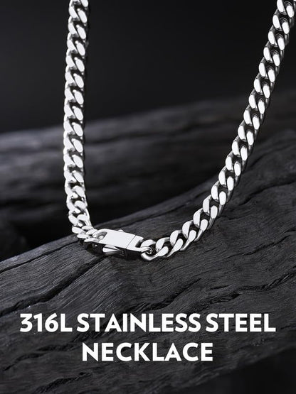 Bandmax Men's Premium Solid Stainless Steel Miami Cuban Link Chain Necklace | Waterproof Tarnish Resistant Chain, Silver Finish/Gold/Black Plated, Easy-open Clasp, 5/7/9/12MM, 18-30 Inches, With Gift Box - color: 01 5MM-Silver Tone, size: 28 Inch (71cm, L