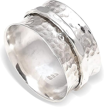 Anxiety Relief 925 Sterling Silver Spinner Ring Fidget Single Band Ring - style: Hammered Single Band