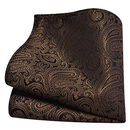GUSLESON 3.15"（8cm） Mens Tie and Lapel Pin Paisley Necktie Hankerchief Cufflinks Set for Men - color: Brown