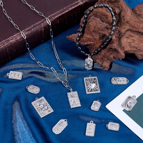 SUNNYCLUE 1 Box 16Pcs 8 Styles Stainless Steel Celestial Charms Silver Sun Moon Charms Bulk Assorted Shape Heart Star Tarot Alloy Magic Dangle Pendants for Jewelry Making DIY Crafting Supplies Women
