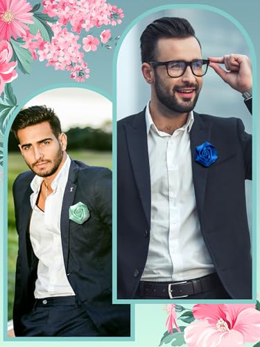 16 Pcs Lapel Pin for Men Suits Lapel Flower Boutonniere Pins Handmade Satin Pin Rose Flower Brooch for Wedding Party Decoration