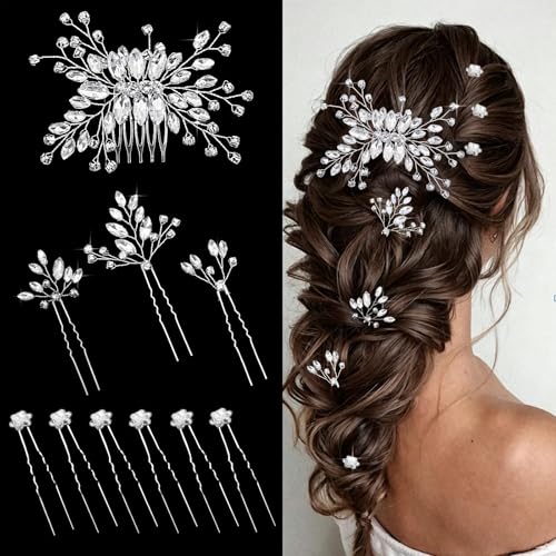 10 PCS Rhinestone Bride Hair Pins for Bride Bridesmaids Flower Girls Crystal Hair Accessories for Wedding Campus Dance Party