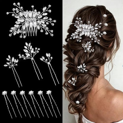 10 PCS Rhinestone Bride Hair Pins for Bride Bridesmaids Flower Girls Crystal Hair Accessories for Wedding Campus Dance Party